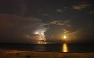 Луна, мексиканский залив, florida, anna maria island, молния